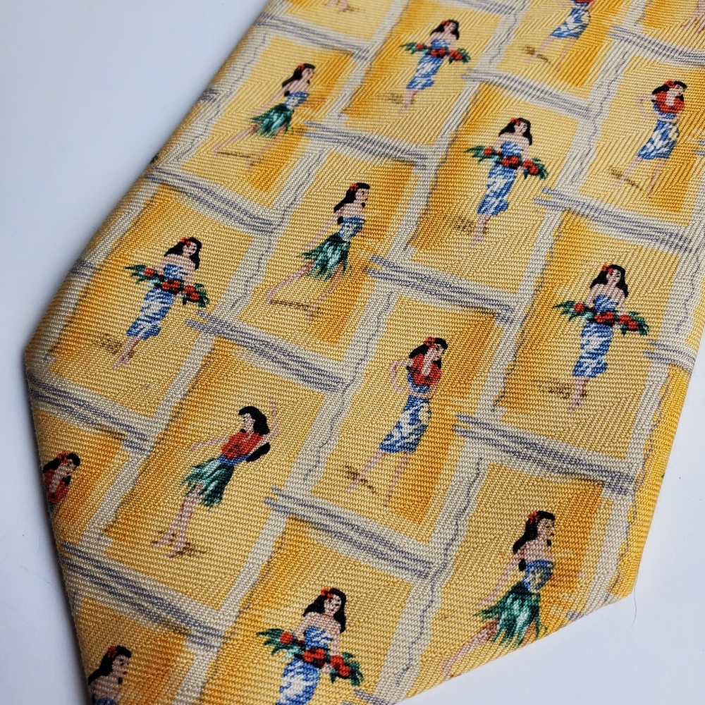Tommy Bahama Yellow Novelty Hula Girl Print Tie